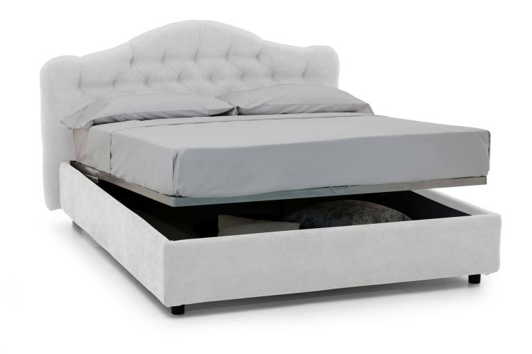 Letto Matrimoniale Bianco Sfoderabile Contenitore, Dimensione Materasso 160x190 cm Made in Italy - Arex