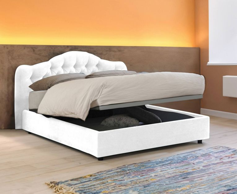 Letto Matrimoniale Bianco Sfoderabile Contenitore, Dimensione Materasso 160x190 cm Made in Italy - Arex