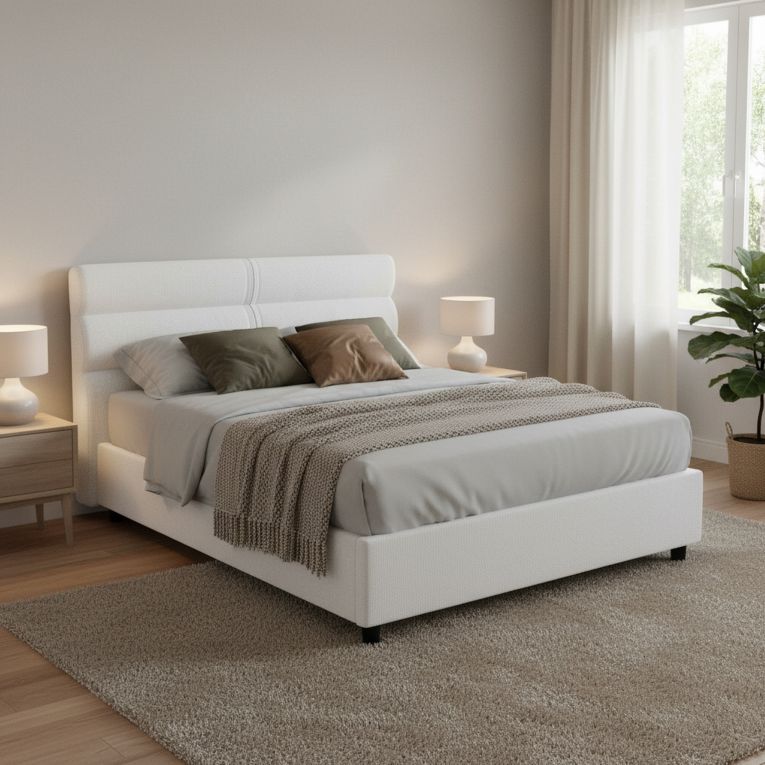 Letto Matrimoniale Bianco Sfoderabile Contenitore, Dimensione Materasso 160x190 cm Made in Italy - Brienno