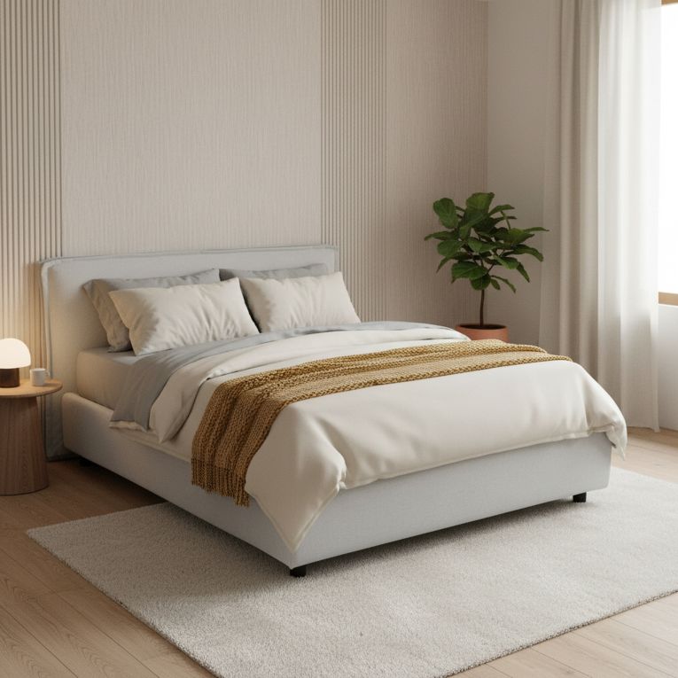 Letto Matrimoniale Bianco Sfoderabile Contenitore, Dimensione Materasso 160x190 cm Made in Italy - Brolo