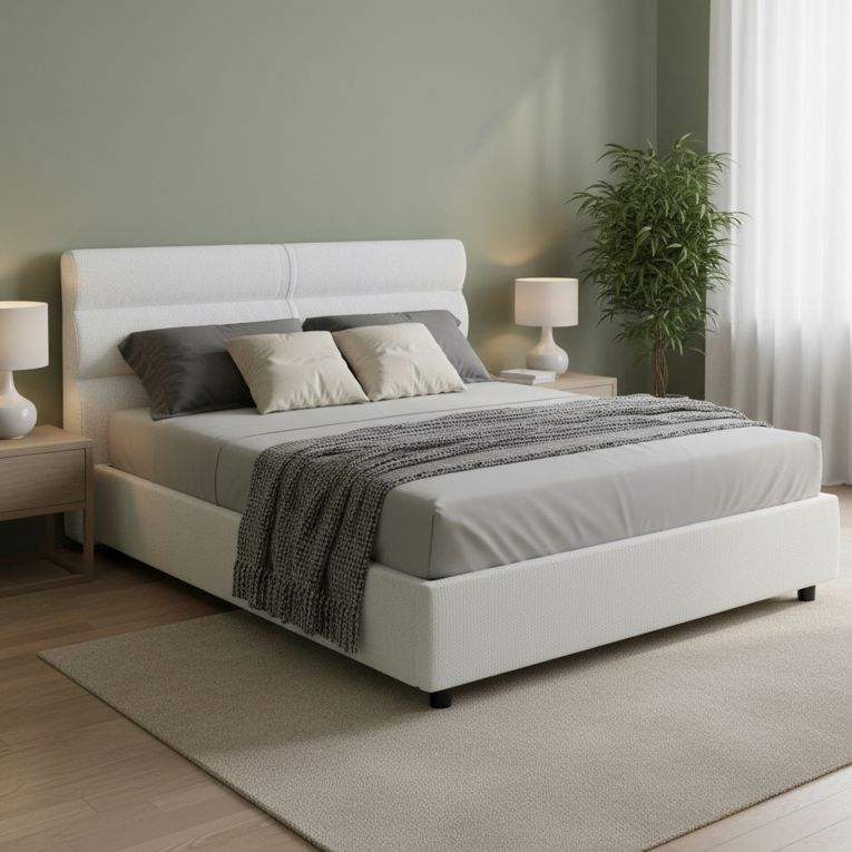 Letto Matrimoniale Bianco Sfoderabile Contenitore, Dimensione Materasso 160x200 cm Made in Italy - Briaglia