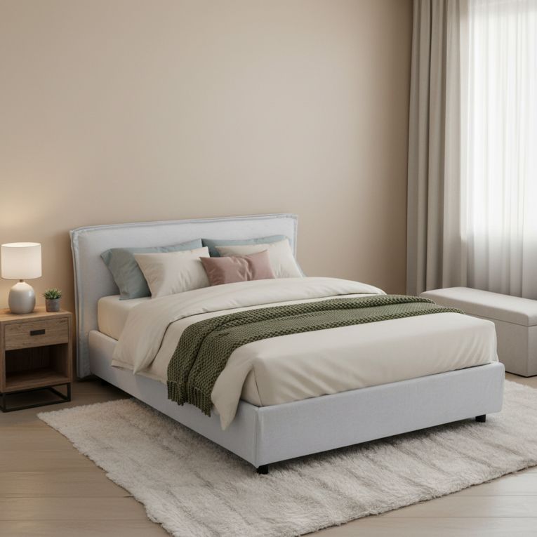 Letto Matrimoniale Bianco Sfoderabile Contenitore, Dimensione Materasso 160x200 cm Made in Italy - Bubbio