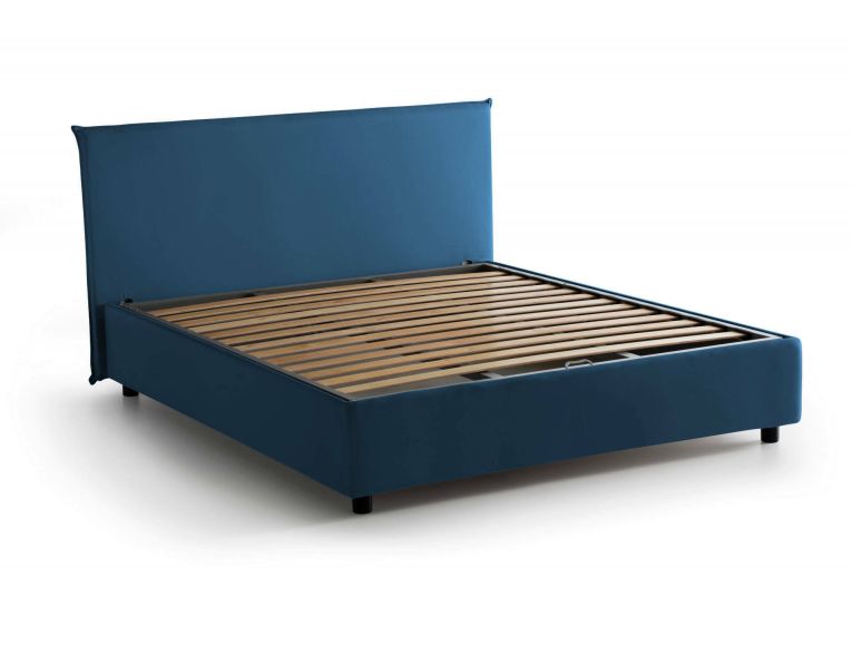 Letto matrimoniale Bibiana, Letto contenitore con rivestimento in tessuto, 100% Made in Italy, Apertura frontale, con materasso Cm 160x190 incluso, Blu
