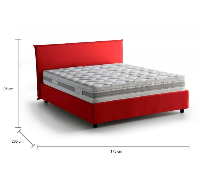 Letto matrimoniale Bibiana, Letto contenitore con rivestimento in tessuto, 100% Made in Italy, Apertura frontale, con materasso Cm 160x190 incluso, Rosso