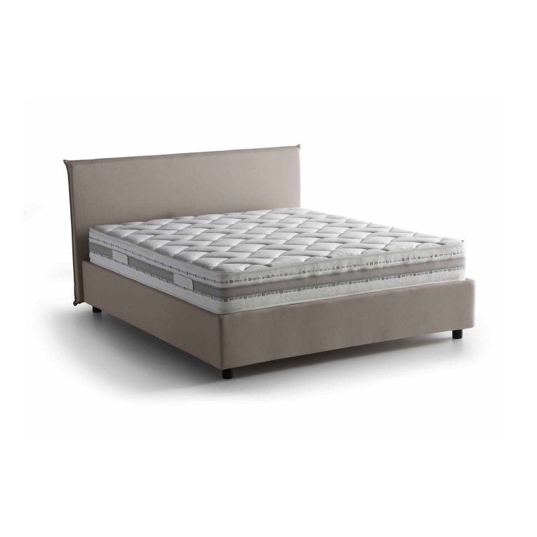 Letto matrimoniale Bibiana, Letto contenitore con rivestimento in tessuto, 100% Made in Italy, Apertura frontale, con materasso Cm 160x190 incluso, Tortora