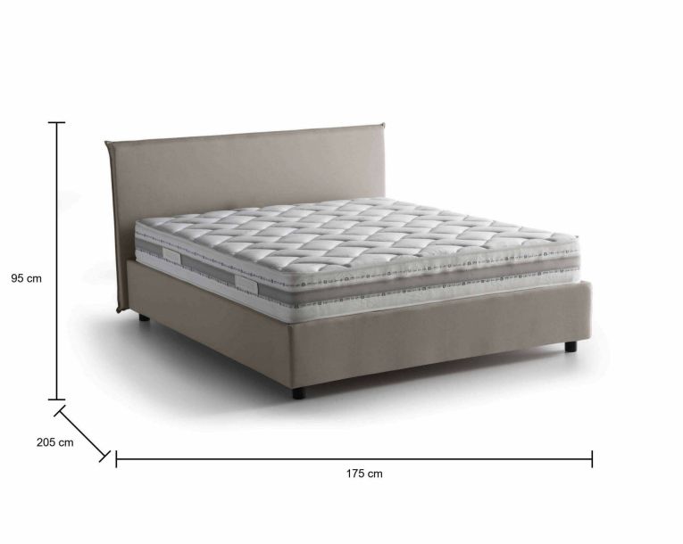 Letto matrimoniale Bibiana, Letto contenitore con rivestimento in tessuto, 100% Made in Italy, Apertura frontale, con materasso Cm 160x190 incluso, Tortora