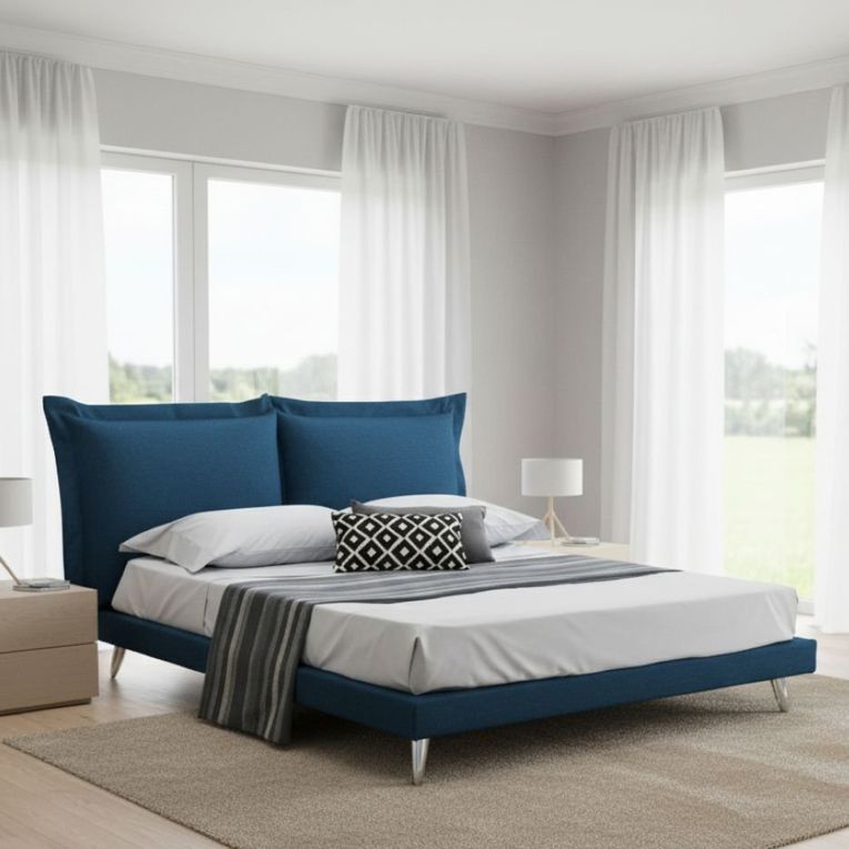 Letto matrimoniale blu 180x220cm imbottito - Anatoly