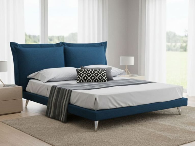 Letto matrimoniale blu 180x220cm imbottito - Anatoly