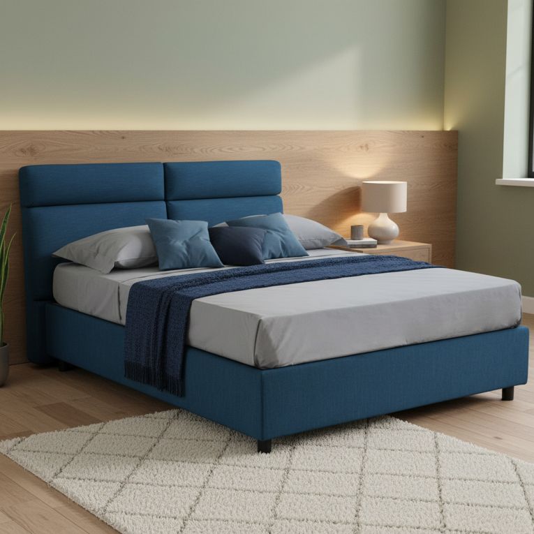 Letto Matrimoniale blu Materasso Incluso Sfoderabile, Contenitore Made in Italy - Annus