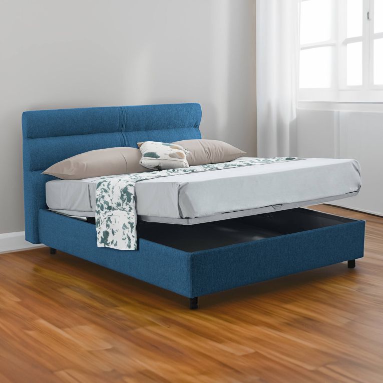 Letto Matrimoniale blu Materasso Incluso Sfoderabile, Contenitore Made in Italy - Bedero