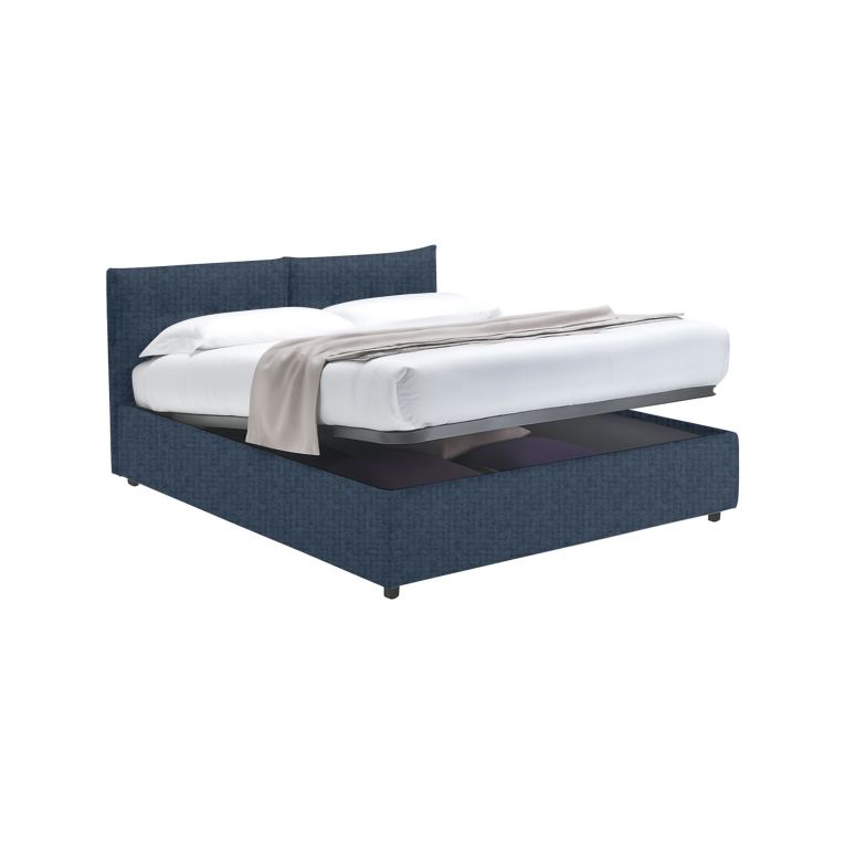 Letto Matrimoniale blu Sfoderabile Contenitore, Dimensione Materasso 160x190 cm - Levice