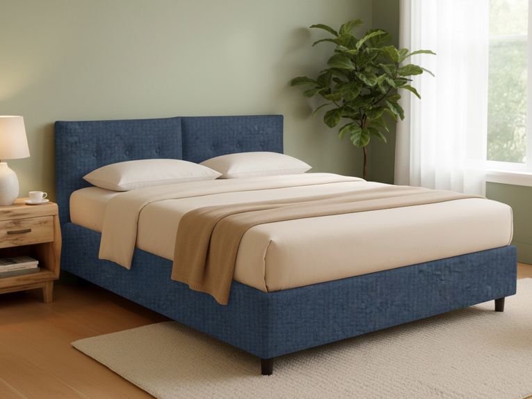 Letto Matrimoniale blu Sfoderabile Contenitore, Dimensione Materasso 160x190 cm - Levice
