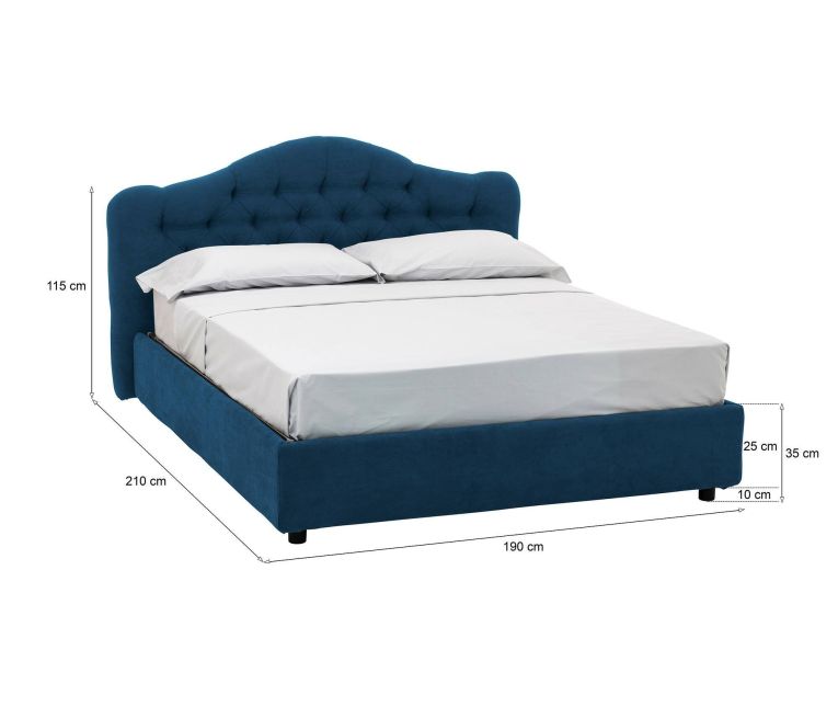Letto Matrimoniale blu Sfoderabile Contenitore, Dimensione Materasso 160x190 cm Made in Italy - Arex