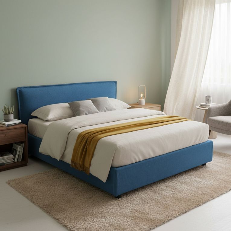 Letto Matrimoniale blu Sfoderabile Contenitore, Dimensione Materasso 160x190 cm Made in Italy - Brolo