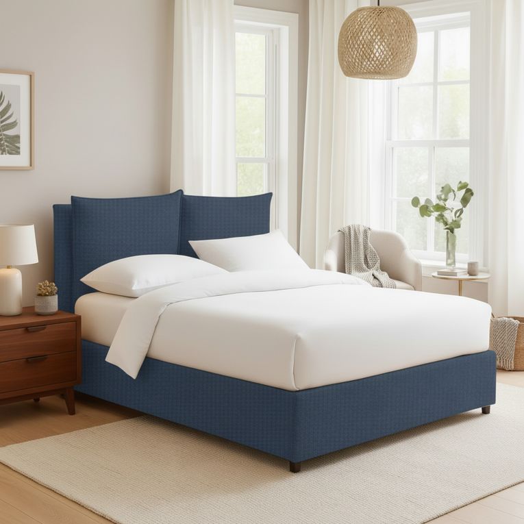 Letto Matrimoniale blu Sfoderabile Contenitore, Dimensione Materasso 160x200 cm - Davoli