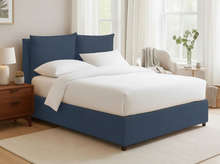 Letto Matrimoniale blu Sfoderabile Contenitore, Dimensione Materasso 160x200 cm - Davoli