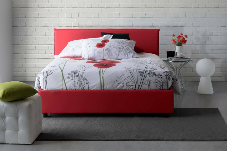 Letto matrimoniale Bonella, Letto contenitore con rivestimento in tessuto, 100% Made in Italy, Apertura frontale, adatto per materasso Cm 160x200, Rosso