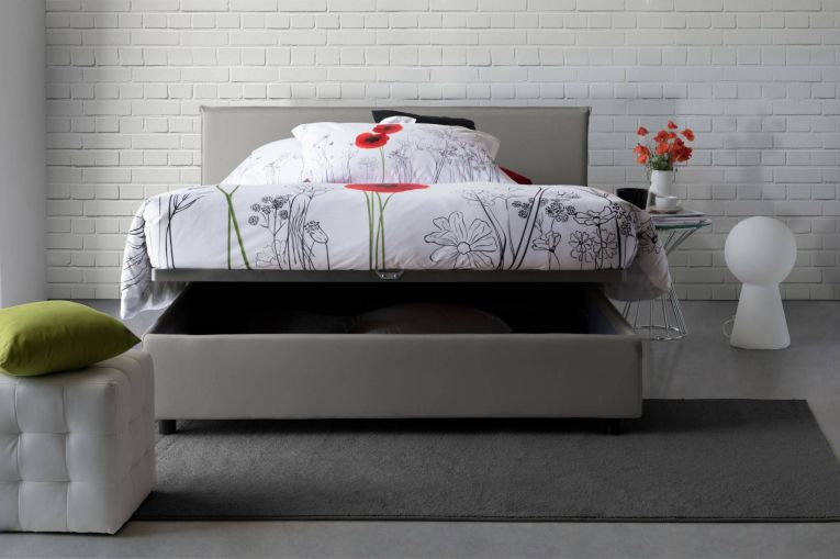 Letto matrimoniale Brenda, Letto contenitore con rivestimento in tessuto, 100% Made in Italy, Apertura frontale, con materasso Cm 160x200 incluso, Grigio