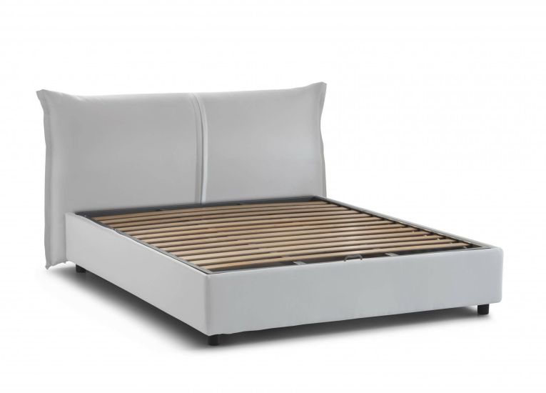 Letto matrimoniale Brunetta, Letto contenitore con rivestimento in tessuto, 100% Made in Italy, Apertura frontale, adatto per materasso Cm 160x190, Bianco