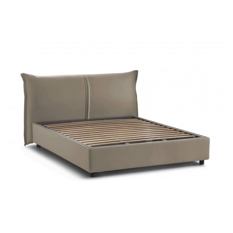 Letto matrimoniale Brunetta, Letto contenitore con rivestimento in tessuto, 100% Made in Italy, Apertura frontale, adatto per materasso Cm 160x190, Tortora