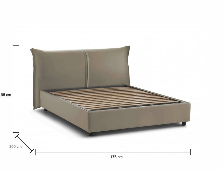 Letto matrimoniale Brunetta, Letto contenitore con rivestimento in tessuto, 100% Made in Italy, Apertura frontale, adatto per materasso Cm 160x190, Tortora