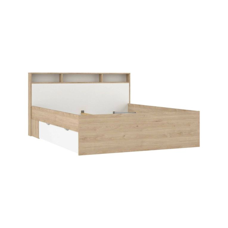 Letto matrimoniale Capucine, Sommier per camera da letto, Giroletto per stanza, Struttura porta materasso, 216x170 h97 cm, Rovere e Bianco