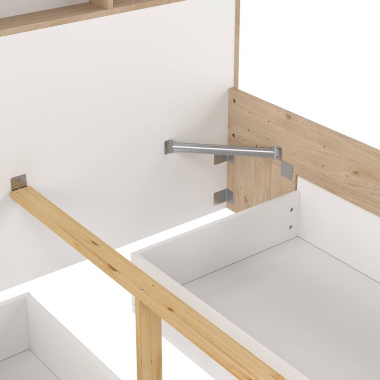 Letto matrimoniale Capucine, Sommier per camera da letto, Giroletto per stanza, Struttura porta materasso, 216x170 h97 cm, Rovere e Bianco