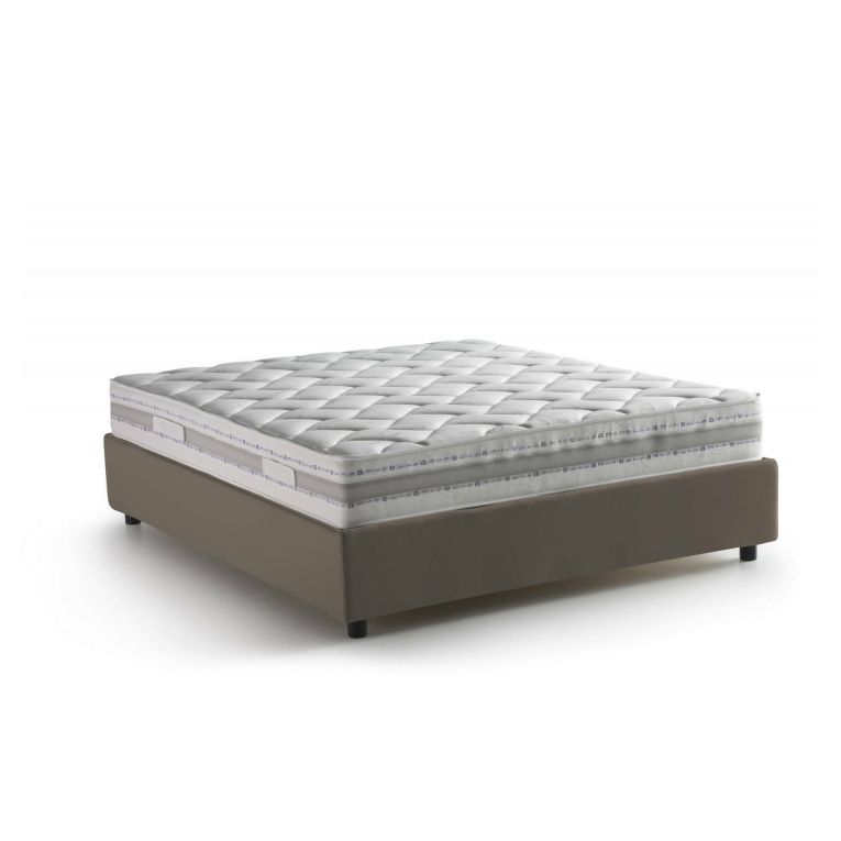 Letto matrimoniale Carlotta, Letto contenitore con rivestimento in ecopelle, 100% Made in Italy, Apertura frontale, con materasso Cm 160x200 incluso, Tortora