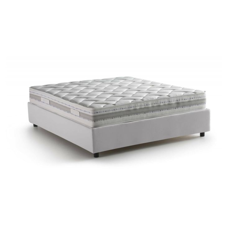 Letto matrimoniale Cecilia, Letto contenitore con rivestimento in ecopelle, 100% Made in Italy, Apertura frontale, con materasso Cm 160x190 incluso, Bianco