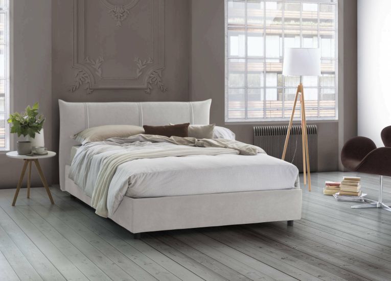 Letto matrimoniale Celeste, Letto contenitore con rivestimento in tessuto, 100% Made in Italy, Apertura frontale, adatto per materasso 160x190 cm, Bianco