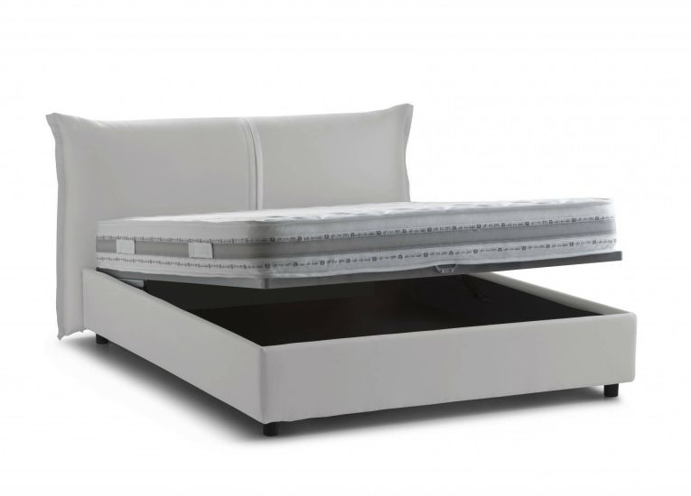 Letto matrimoniale Cesira, Letto contenitore con rivestimento in tessuto, 100% Made in Italy, Apertura frontale, adatto per materasso Cm 160x200, Bianco