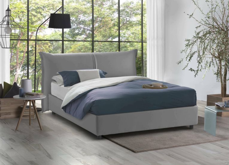 Letto matrimoniale Cesira, Letto contenitore con rivestimento in tessuto, 100% Made in Italy, Apertura frontale, adatto per materasso Cm 160x200, Grigio