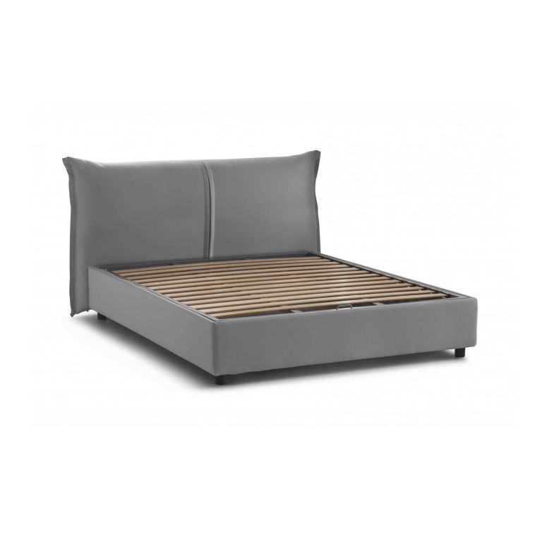 Letto matrimoniale Cesira, Letto contenitore con rivestimento in tessuto, 100% Made in Italy, Apertura frontale, adatto per materasso Cm 160x200, Grigio