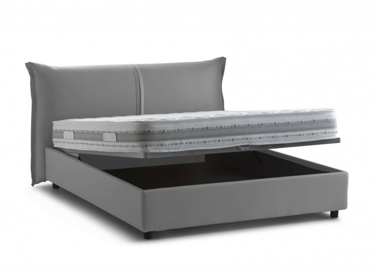 Letto matrimoniale Cesira, Letto contenitore con rivestimento in tessuto, 100% Made in Italy, Apertura frontale, adatto per materasso Cm 160x200, Grigio