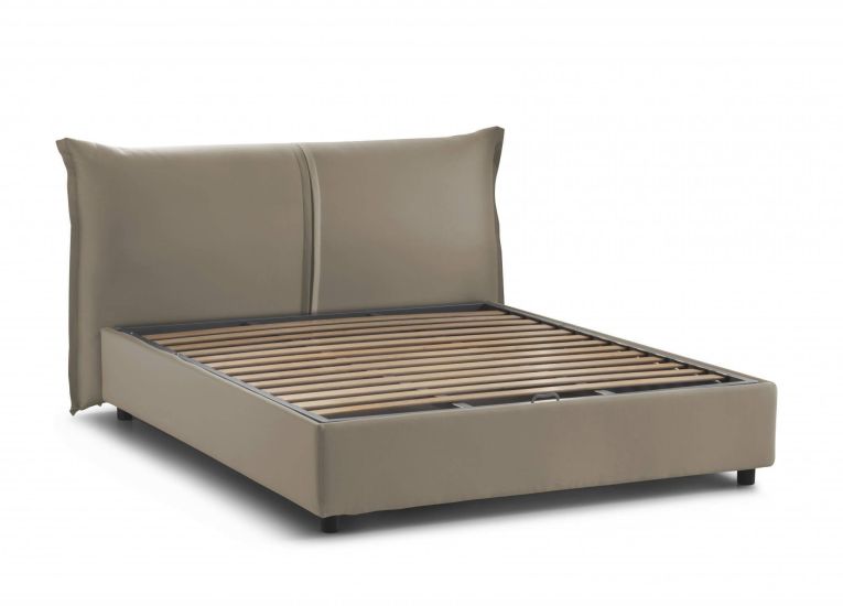 Letto matrimoniale Cesira, Letto contenitore con rivestimento in tessuto, 100% Made in Italy, Apertura frontale, adatto per materasso Cm 160x200, Tortora