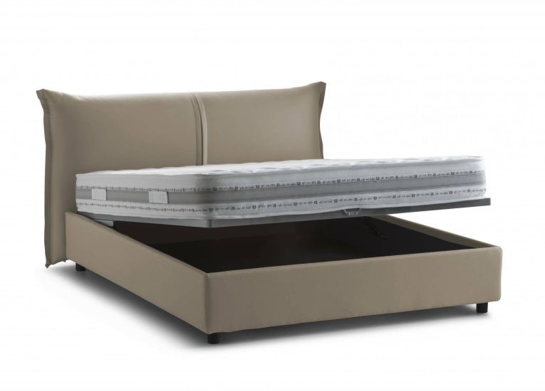 Letto matrimoniale Cesira, Letto contenitore con rivestimento in tessuto, 100% Made in Italy, Apertura frontale, adatto per materasso Cm 160x200, Tortora