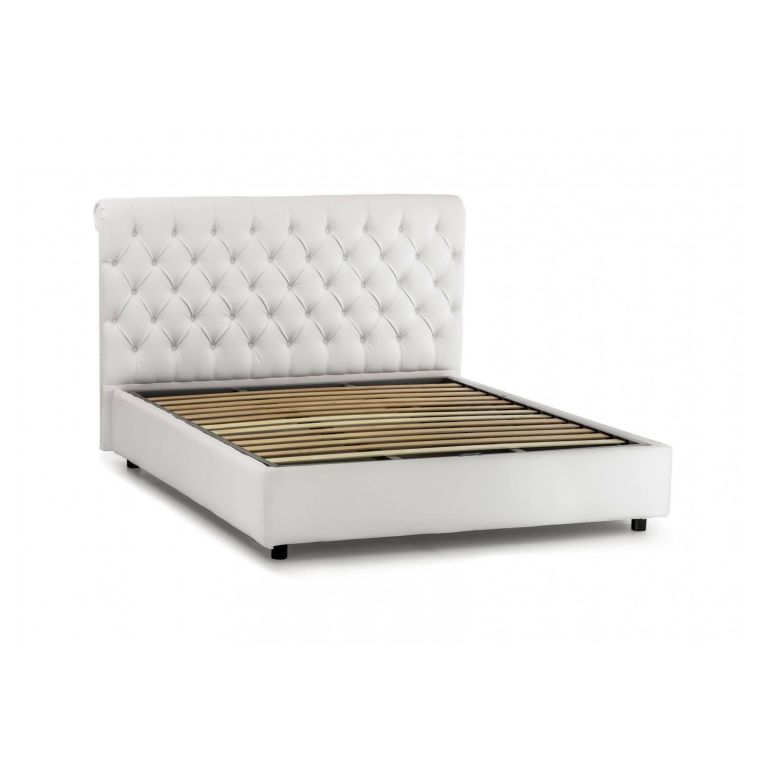 Letto matrimoniale Claretta, Letto contenitore e testata in ecopelle, 100% Made in Italy, Apertura frontale, Bianco, adatto a materasso da 160x190 cm