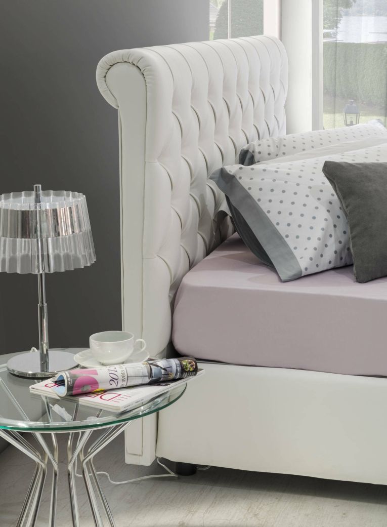 Letto matrimoniale Claretta, Letto contenitore e testata in ecopelle, 100% Made in Italy, Apertura frontale, Bianco, adatto a materasso da 160x190 cm