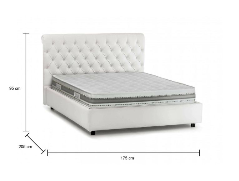 Letto matrimoniale Claretta, Letto contenitore e testata in ecopelle, 100% Made in Italy, Apertura frontale, Bianco, con incluso materasso da 160x190 cm