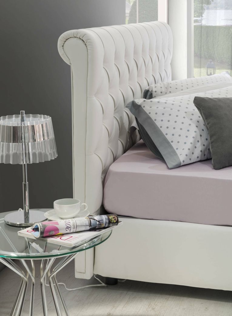 Letto matrimoniale Claretta, Letto contenitore e testata in ecopelle, 100% Made in Italy, Apertura frontale, Bianco, con incluso materasso da 160x190 cm