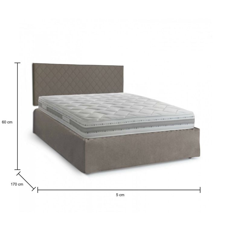 Letto matrimoniale Cleneide, Set testata in ecopelle con rete ortopedica e mantovana, 100% Made in Italy, con materasso incluso, Cm 160x190, Tortora