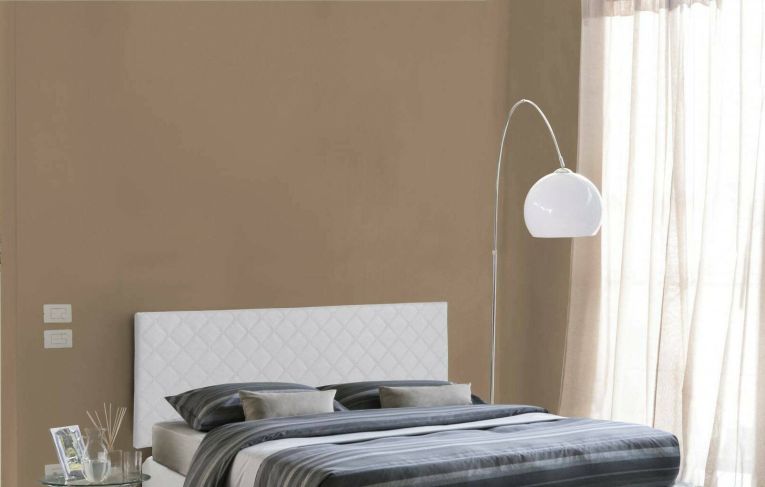 Letto matrimoniale Cleopatra, Testata in ecopelle a muro, 100% Made in Italy, adatta a letto Matrimoniale, Cm 170x60, Bianco