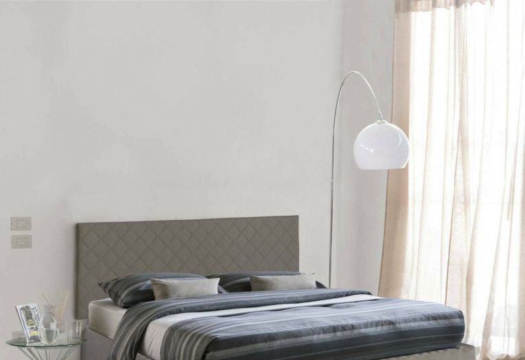 Letto matrimoniale Cleopatra, Testata in ecopelle a muro, 100% Made in Italy, adatta a letto Matrimoniale, Cm 170x60, Tortora