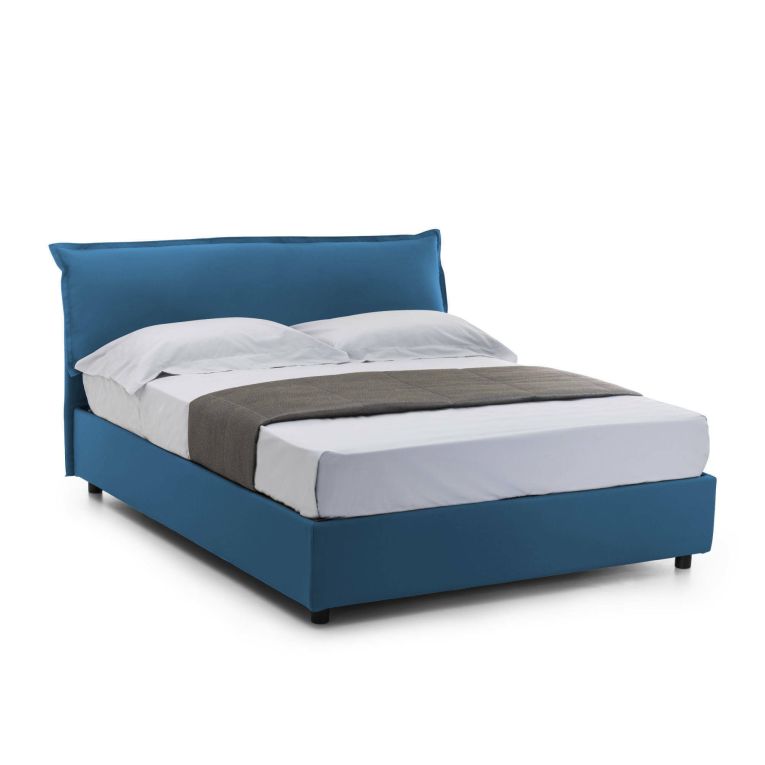Letto matrimoniale Clio, Letto contenitore sfoderabile con testiera e giroletto contenitore imbottiti, 100% Made in Italy, adatto per materasso 160x190 cm, Blu