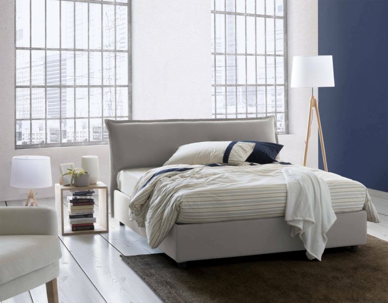 Letto matrimoniale Clio, Letto contenitore sfoderabile con testiera e giroletto contenitore imbottiti, 100% Made in Italy, adatto per materasso 160x190 cm, Grigio