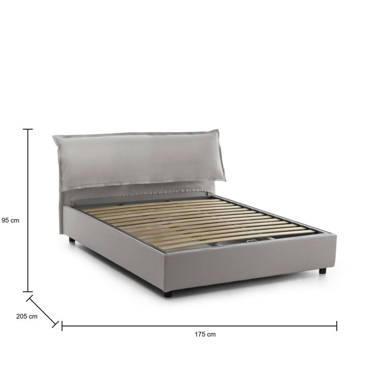 Letto matrimoniale Clio, Letto contenitore sfoderabile con testiera e giroletto contenitore imbottiti, 100% Made in Italy, adatto per materasso 160x190 cm, Grigio