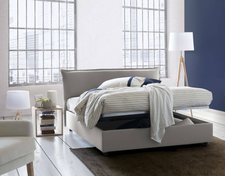 Letto matrimoniale Cloe, Letto contenitore sfoderabile con testiera e giroletto contenitore imbottiti, 100% Made in Italy, adatto per materasso Cm 160x200, Grigio