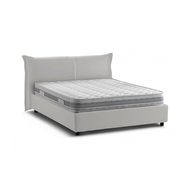 Letto matrimoniale Cloide, Letto contenitore con rivestimento in tessuto, 100% Made in Italy, Apertura frontale, con materasso Cm 160x200 incluso, Bianco