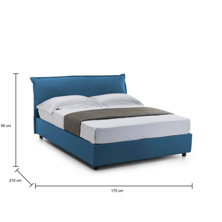 Letto matrimoniale Clorinda, Letto contenitore sfoderabile con testiera e giroletto contenitore imbottiti, 100% Made in Italy, con materasso Cm 160x200 incluso, Blu