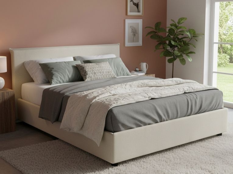 Letto matrimoniale con contenitore beige 175x205cm - Ashlee